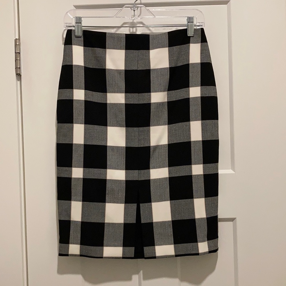 Plaid  Front Slit Pencil Skirt, size-0, White/Black/Grey,Lined